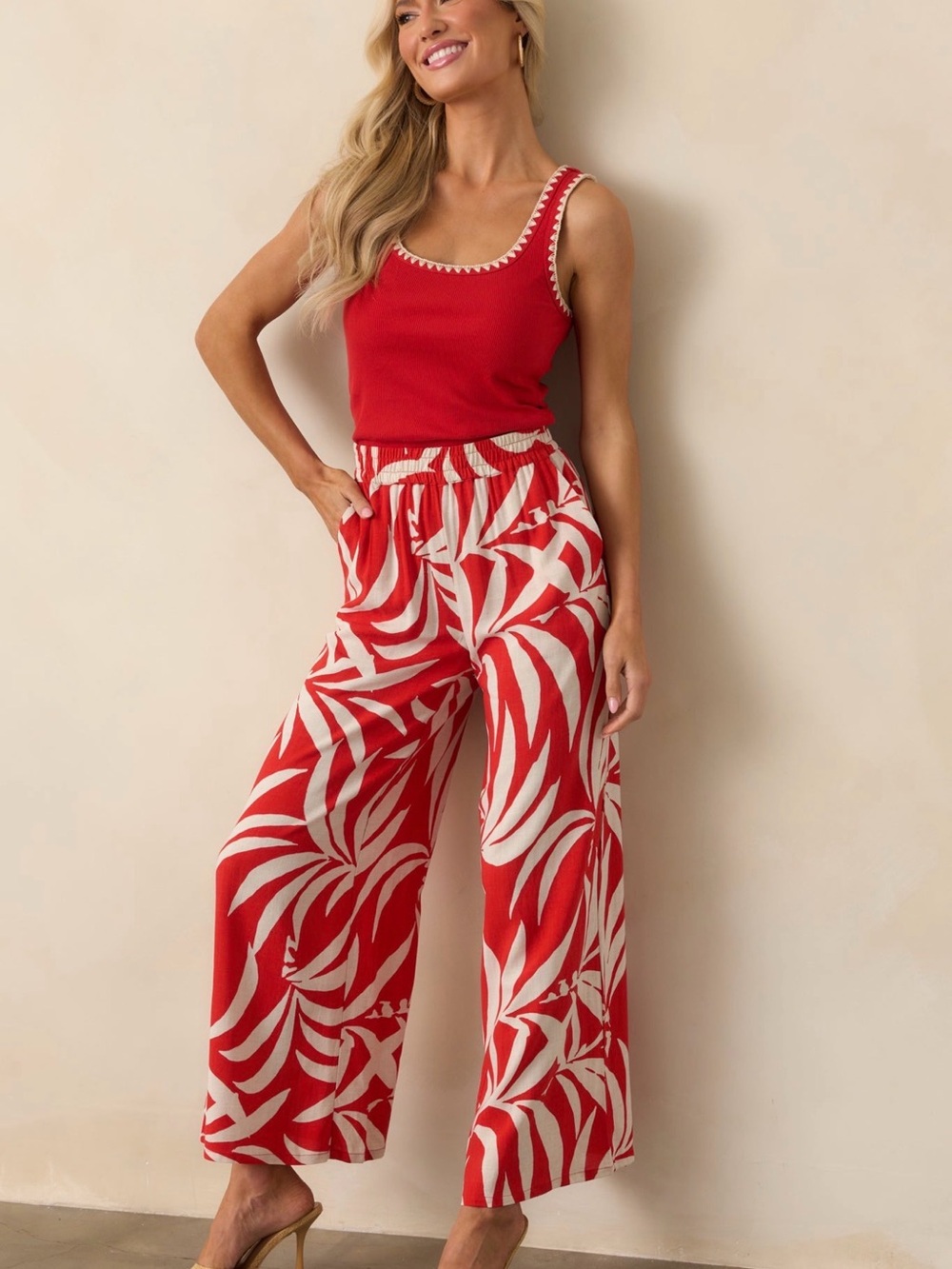 NWT Z Supply Dante Vacances Pant Cabana Red Tropical Wide Leg XL